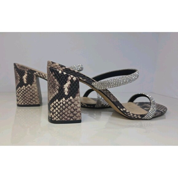 VINCE CAMUTO 8.5 Magaly Sandal Snakeskin Block Heels Rhinestone Double Strap NWT - Picture 5 of 8